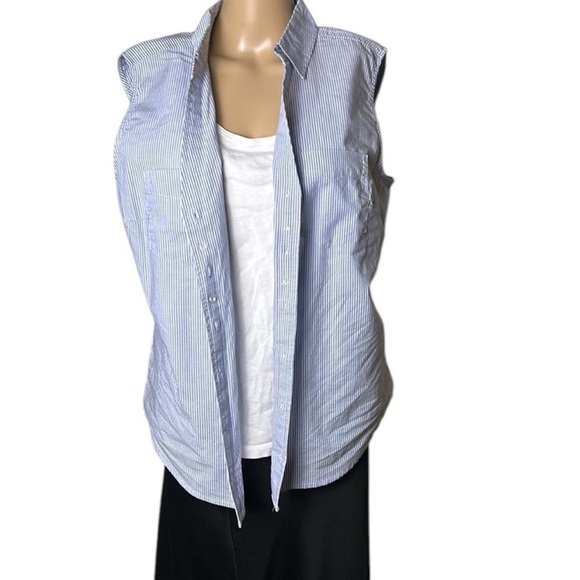 Striped blue & white cotton sleeveless festival shirt!Country concert NWT vtg,EC - Picture 12 of 12